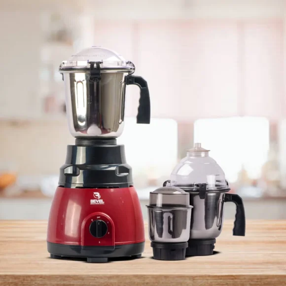 Bevel Cockatiel 750W Mixer Grinder (3 Jars, Red)