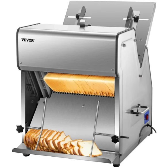 VEVOR Electric Commercial Bread Slicer 31 Pcs, 12mm Thickness, 304 Stainless Steel, 370W Motor, Adjustable Knobs, Sharp Blades, Non-slip Feet, Bakery Toast Cutter for Bread Sheet Cutting