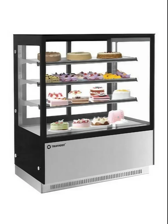 CVSTAR Black & Grey Chiller Refrigerated Display Flat Glass 4 Layer Cake Showcase, For Commercial Hotel Restaurant