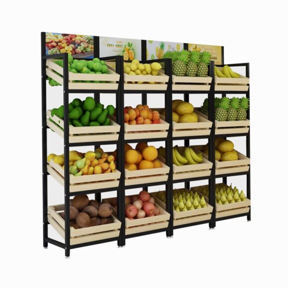 Angle frame racks Mild Steel Vegetables Fruit Display Rack, For Supermarket